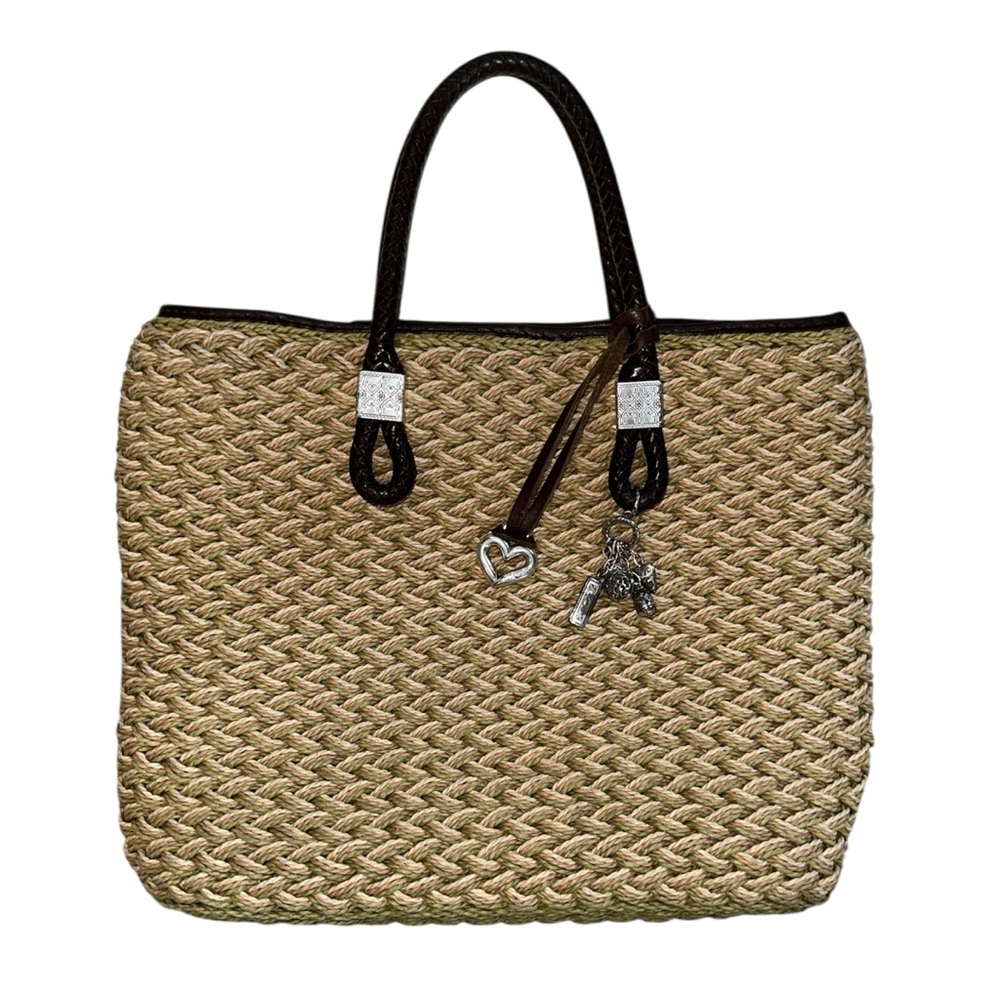 BRIGHTON Natural Straw Woven Leather Trim Tote